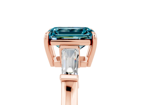 Rose gold Emerald Cut Cut Diamond Ring with Tapered Baguette Side Stones in Four-Prong Setting_5