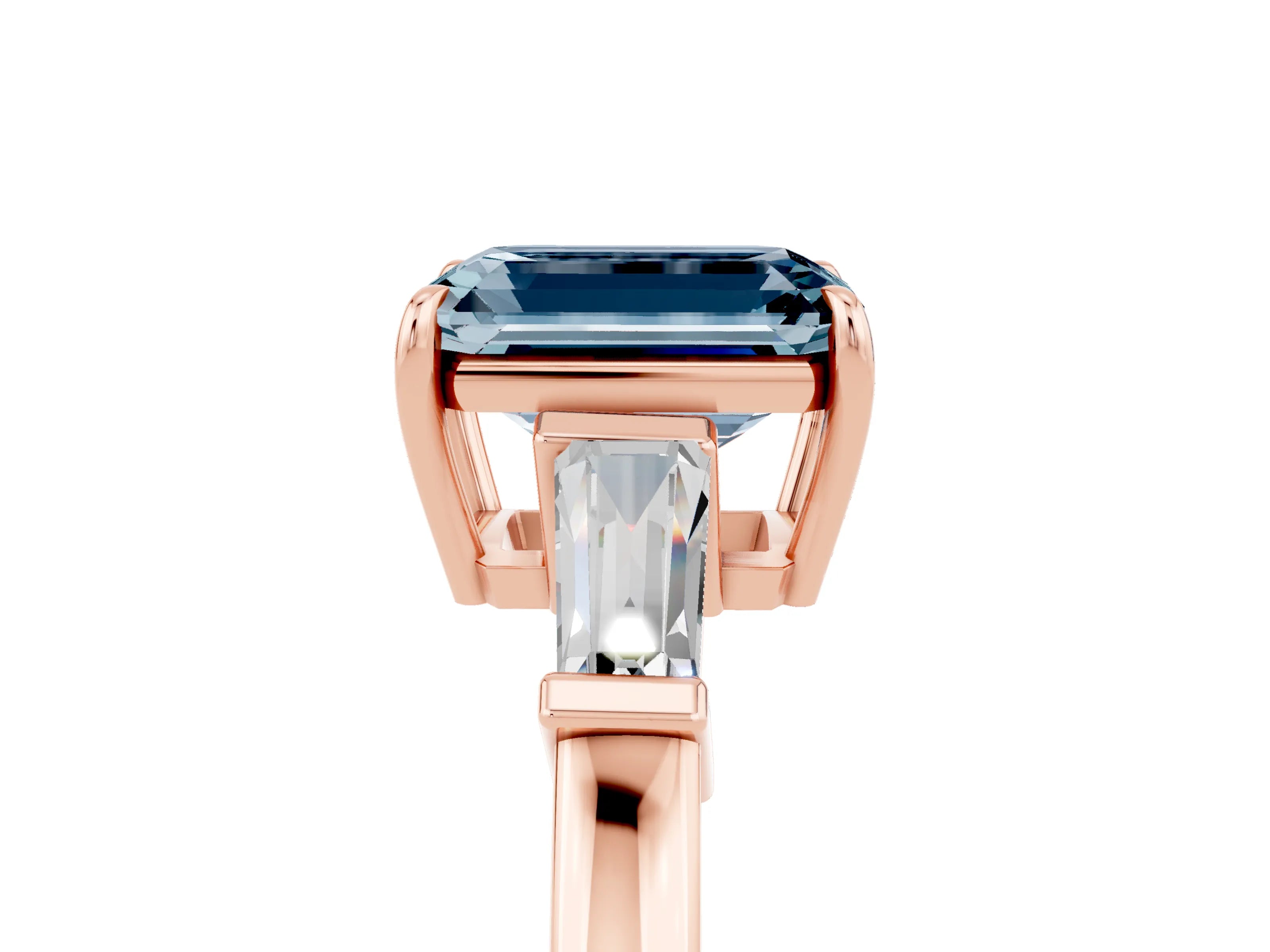 Rose gold Emerald Cut Cut Diamond Ring with Tapered Baguette Side Stones in Four-Prong Setting_5