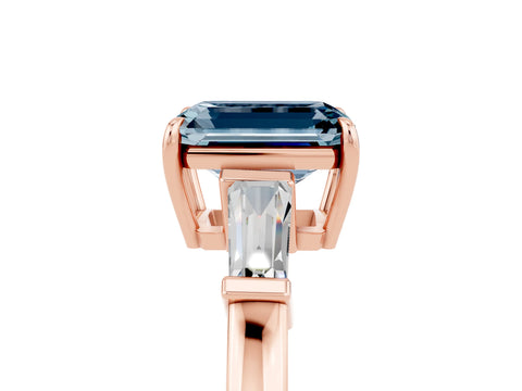 Rose gold Emerald Cut Cut Diamond Ring with Tapered Baguette Side Stones in Four-Prong Setting_5