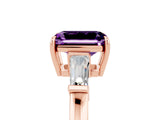 Rose gold Emerald Cut Cut Diamond Ring with Tapered Baguette Side Stones in Four-Prong Setting_5