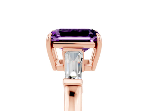 Rose gold Emerald Cut Cut Diamond Ring with Tapered Baguette Side Stones in Four-Prong Setting_5