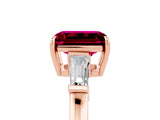 Rose gold Emerald Cut Cut Diamond Ring with Tapered Baguette Side Stones in Four-Prong Setting_5