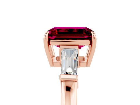 Rose gold Emerald Cut Cut Diamond Ring with Tapered Baguette Side Stones in Four-Prong Setting_5