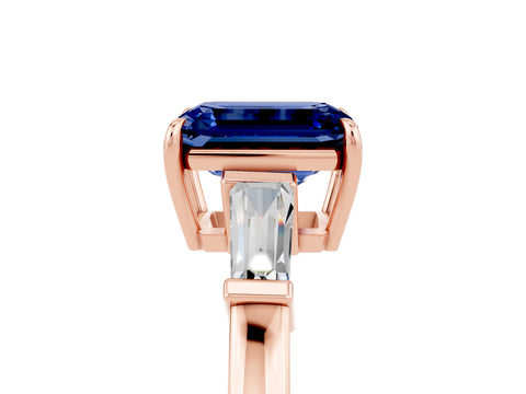 Rose gold Emerald Cut Cut Diamond Ring with Tapered Baguette Side Stones in Four-Prong Setting_5