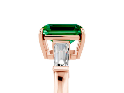Rose gold Emerald Cut Cut Diamond Ring with Tapered Baguette Side Stones in Four-Prong Setting_5