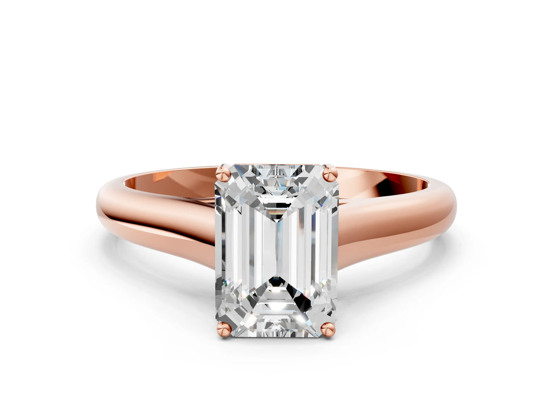 Rose gold Emerald Cut Cut Diamond Solitaire Engagement Ring with Tapered Plain Band and Four-Prong Setting_15
