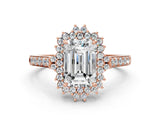 Rose gold Emerald Cut Cut Diamond Sunburst Halo Engagement Ring with Pavé Band_3