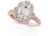 Rose gold Emerald Cut Cut Diamond Sunburst Halo Engagement Ring with Pavé Band_4