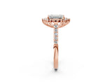 Rose gold Emerald Cut Cut Diamond Sunburst Halo Engagement Ring with Pavé Band_5