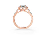 Rose gold Emerald Cut Cut Diamond Sunburst Halo Engagement Ring with Pavé Band_6