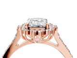 Rose gold Emerald Cut Cut Diamond Sunburst Halo Engagement Ring with Pavé Band_7