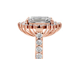 Rose gold Emerald Cut Cut Diamond Sunburst Halo Engagement Ring with Pavé Band_8