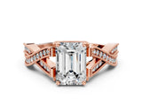 Rose gold Emerald Cut Cut Diamond Twisted Band with Milgrain Pave Setting and Four-Prong Setting_2