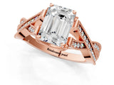 Rose gold Emerald Cut Cut Diamond Twisted Band with Milgrain Pave Setting and Four-Prong Setting_3