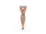 Rose gold Emerald Cut Cut Diamond Twisted Band with Milgrain Pave Setting and Four-Prong Setting_4
