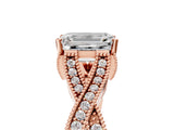 Rose gold Emerald Cut Cut Diamond Twisted Band with Milgrain Pave Setting and Four-Prong Setting_7
