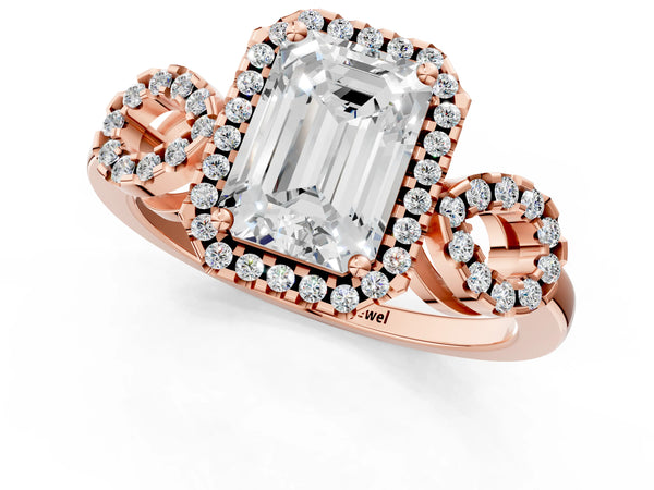 Rose Gold Emerald Cut Pave Infinity Halo Engagement Ring Setting