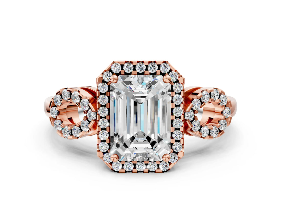 Rose gold Emerald Cut Cut Halo Diamond Infinity Band with Four-Prong Setting_9
