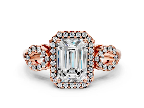 Rose Gold Emerald Cut Pave Infinity Halo Engagement Ring Setting