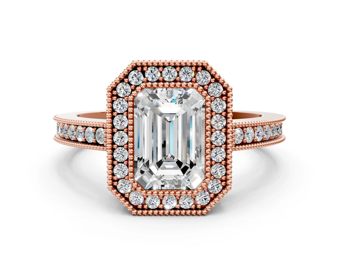 Rose gold Emerald Cut Cut Halo Pavé Diamond Ring_13