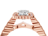 Rose gold Emerald Cut Cut Halo Pavé Solitaire Ring with Milgrain Band_7