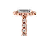 Rose gold Emerald Cut Cut Halo Pavé Solitaire Ring with Milgrain Band_8