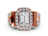 Rose gold Emerald Cut Cut Halo Split Shank Prong Set Ring_3