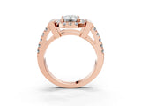Rose gold Emerald Cut Cut Halo Split Shank Prong Set Ring_6