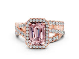 Rose gold Emerald Cut Cut Halo Split Shank Prong Setting Ring_12