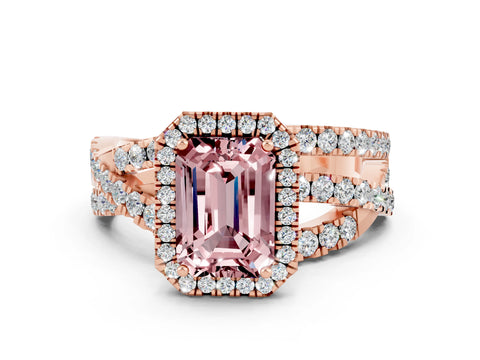 Rose gold Emerald Cut Cut Halo Split Shank Prong Setting Ring_12