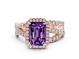 Rose gold Emerald Cut Cut Halo Split Shank Prong Setting Ring_12