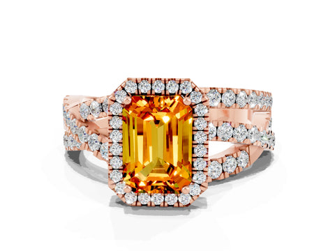Rose gold Emerald Cut Cut Halo Split Shank Prong Setting Ring_12