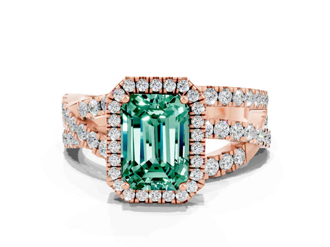 Rose gold Emerald Cut Cut Halo Split Shank Prong Setting Ring_12