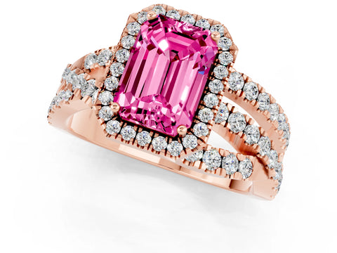 Rose gold Emerald Cut Cut Halo Split Shank Prong Setting Ring_13