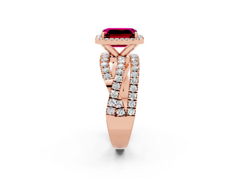 Rose gold Emerald Cut Cut Halo Split Shank Prong Setting Ring_14