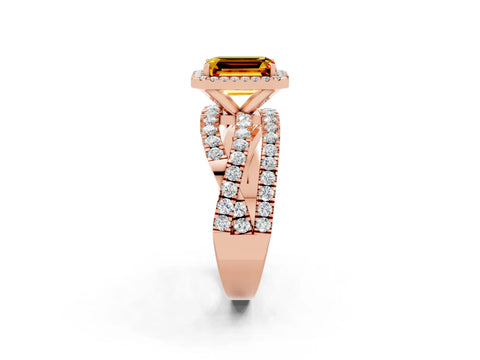Rose gold Emerald Cut Cut Halo Split Shank Prong Setting Ring_14