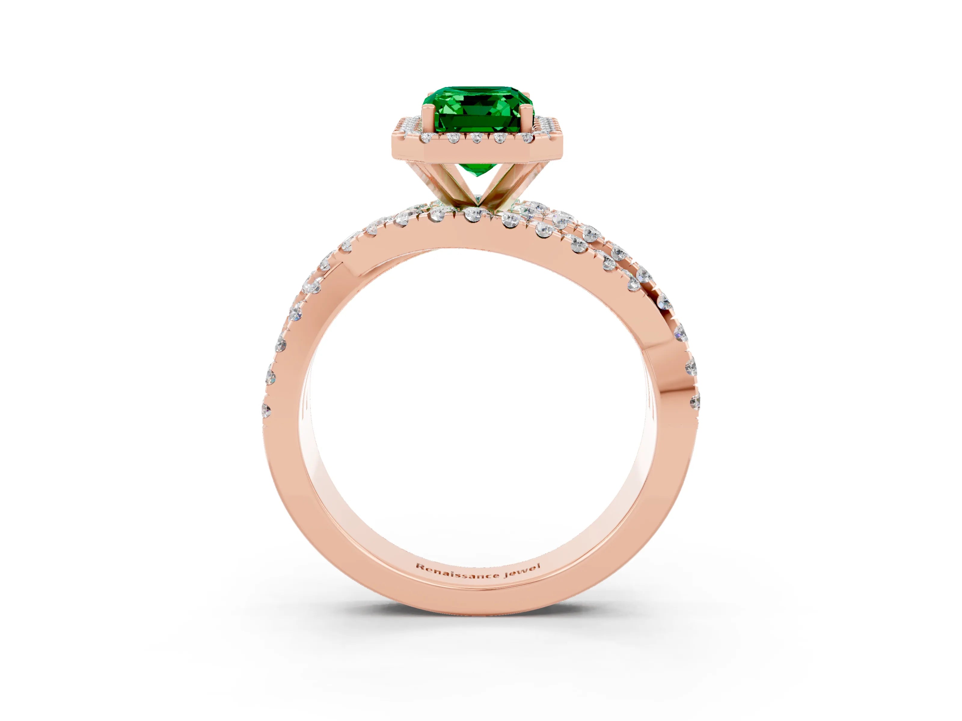 Rose gold Emerald Cut Cut Halo Split Shank Prong Setting Ring_15