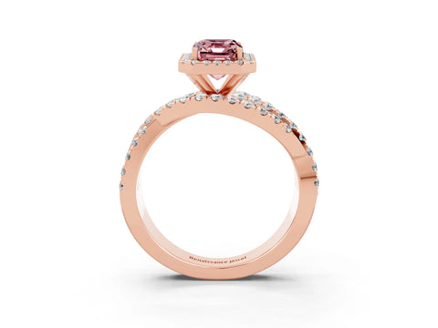 Rose gold Emerald Cut Cut Halo Split Shank Prong Setting Ring_15