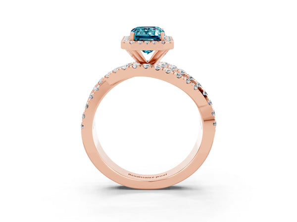 Rose gold Emerald Cut Cut Halo Split Shank Prong Setting Ring