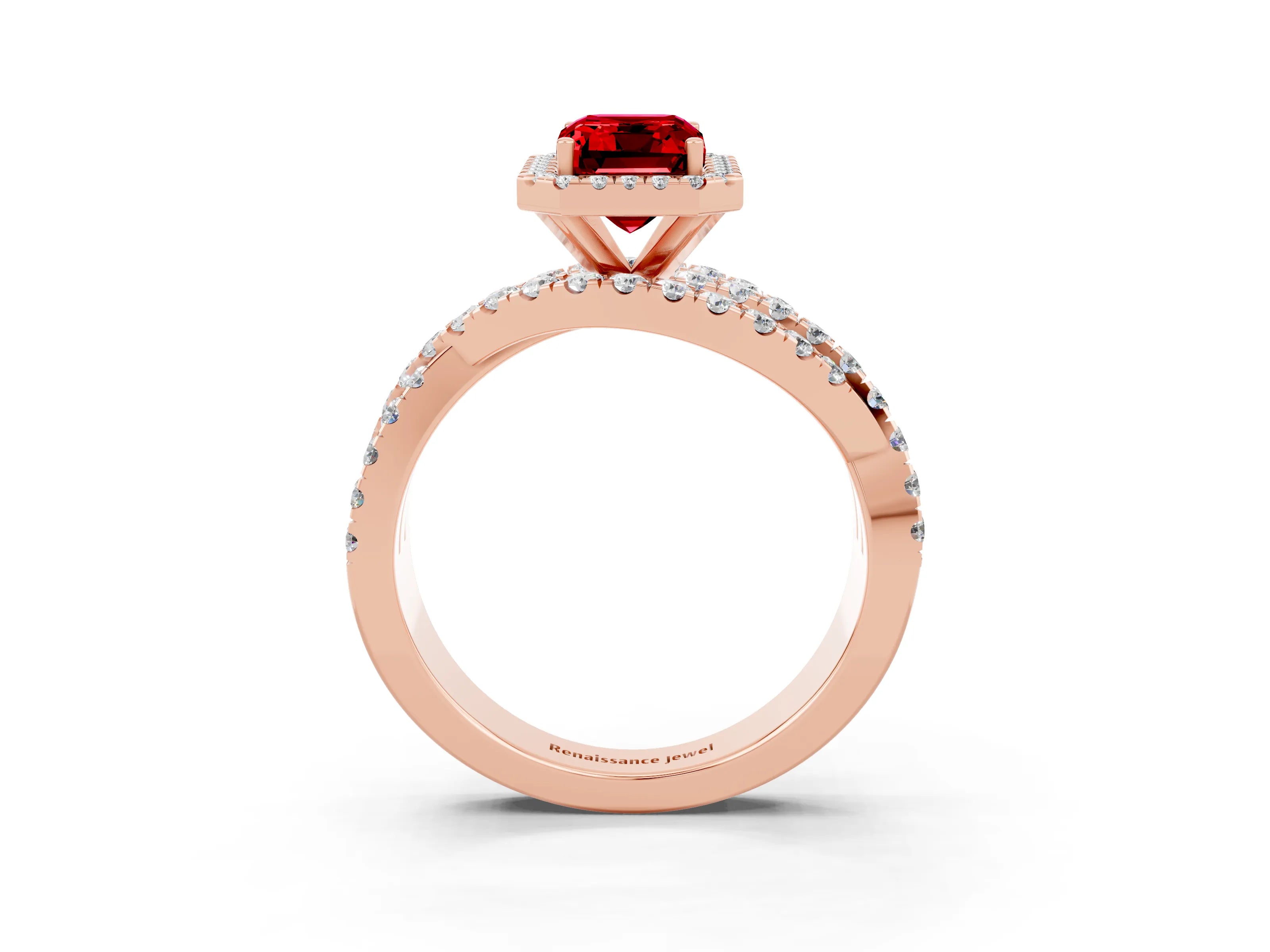 Rose gold Emerald Cut Cut Halo Split Shank Prong Setting Ring_15
