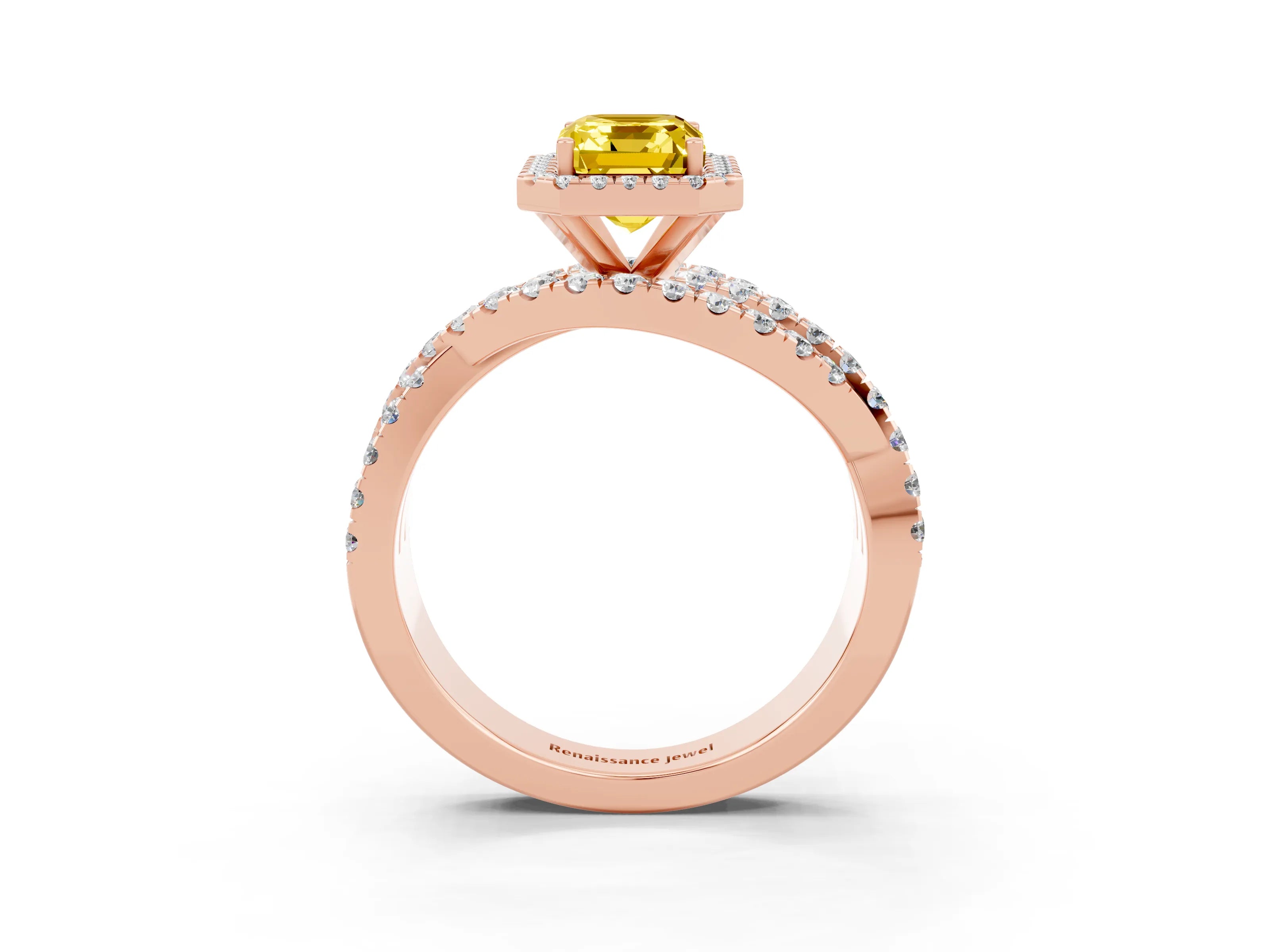 Rose gold Emerald Cut Cut Halo Split Shank Prong Setting Ring_15