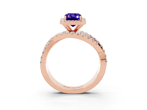 Rose gold Emerald Cut Cut Halo Split Shank Prong Setting Ring_15