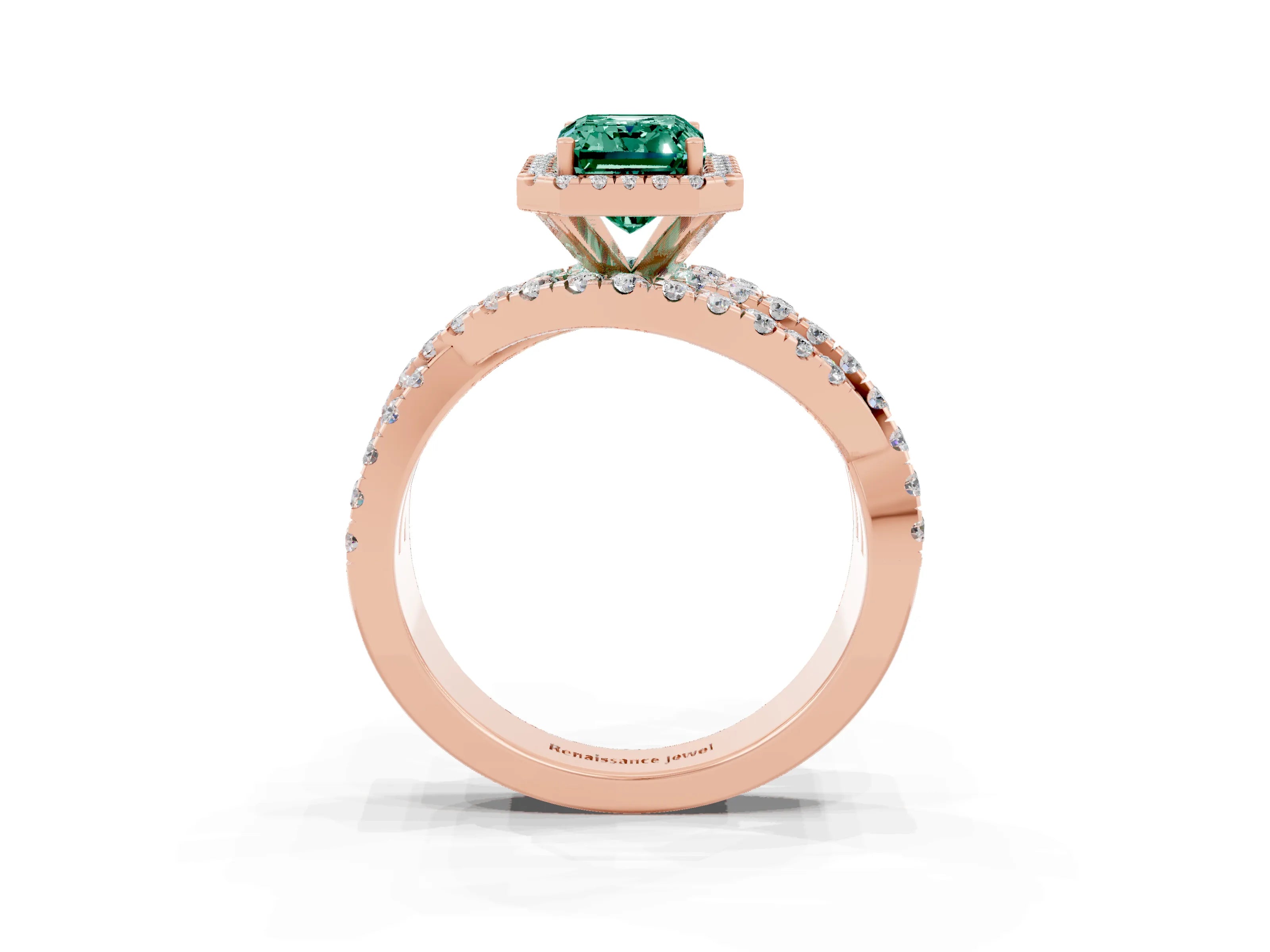Rose gold Emerald Cut Cut Halo Split Shank Prong Setting Ring_15