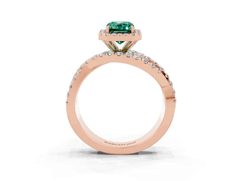 Rose gold Emerald Cut Cut Halo Split Shank Prong Setting Ring_15
