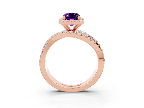 Rose gold Emerald Cut Cut Halo Split Shank Prong Setting Ring_15