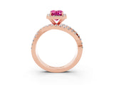 Rose gold Emerald Cut Cut Halo Split Shank Prong Setting Ring_15