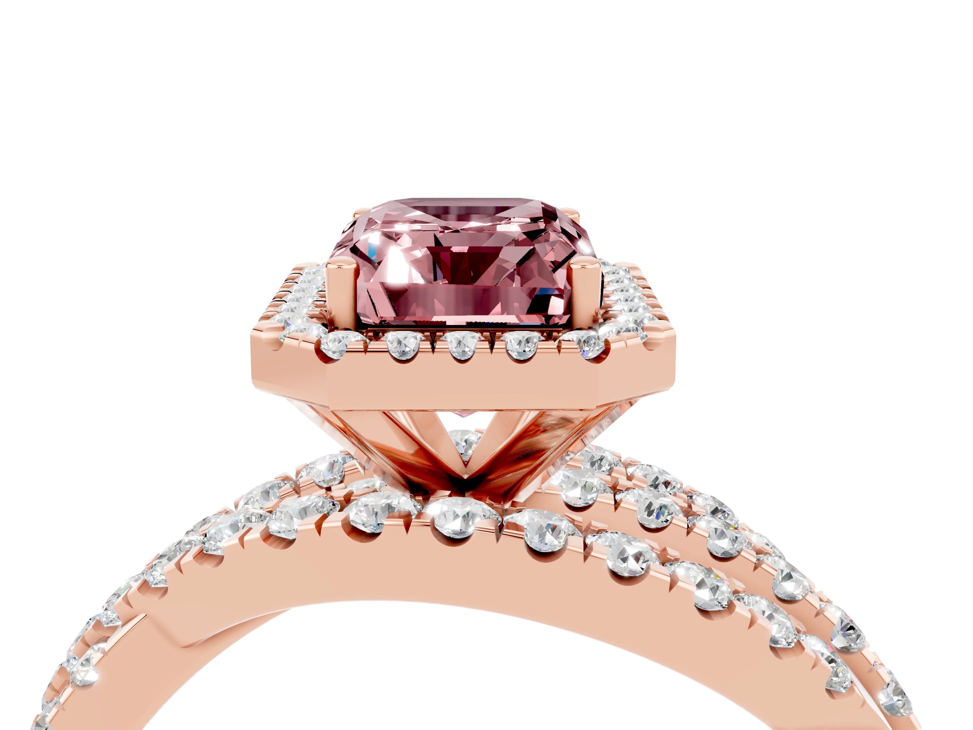 Rose gold Emerald Cut Cut Halo Split Shank Prong Setting Ring_16