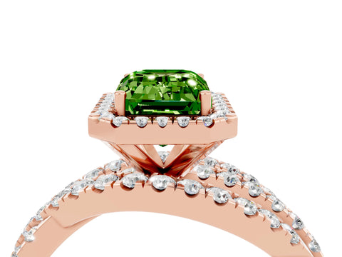 Rose gold Emerald Cut Cut Halo Split Shank Prong Setting Ring_16