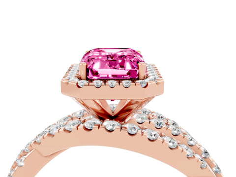 Rose gold Emerald Cut Cut Halo Split Shank Prong Setting Ring_16