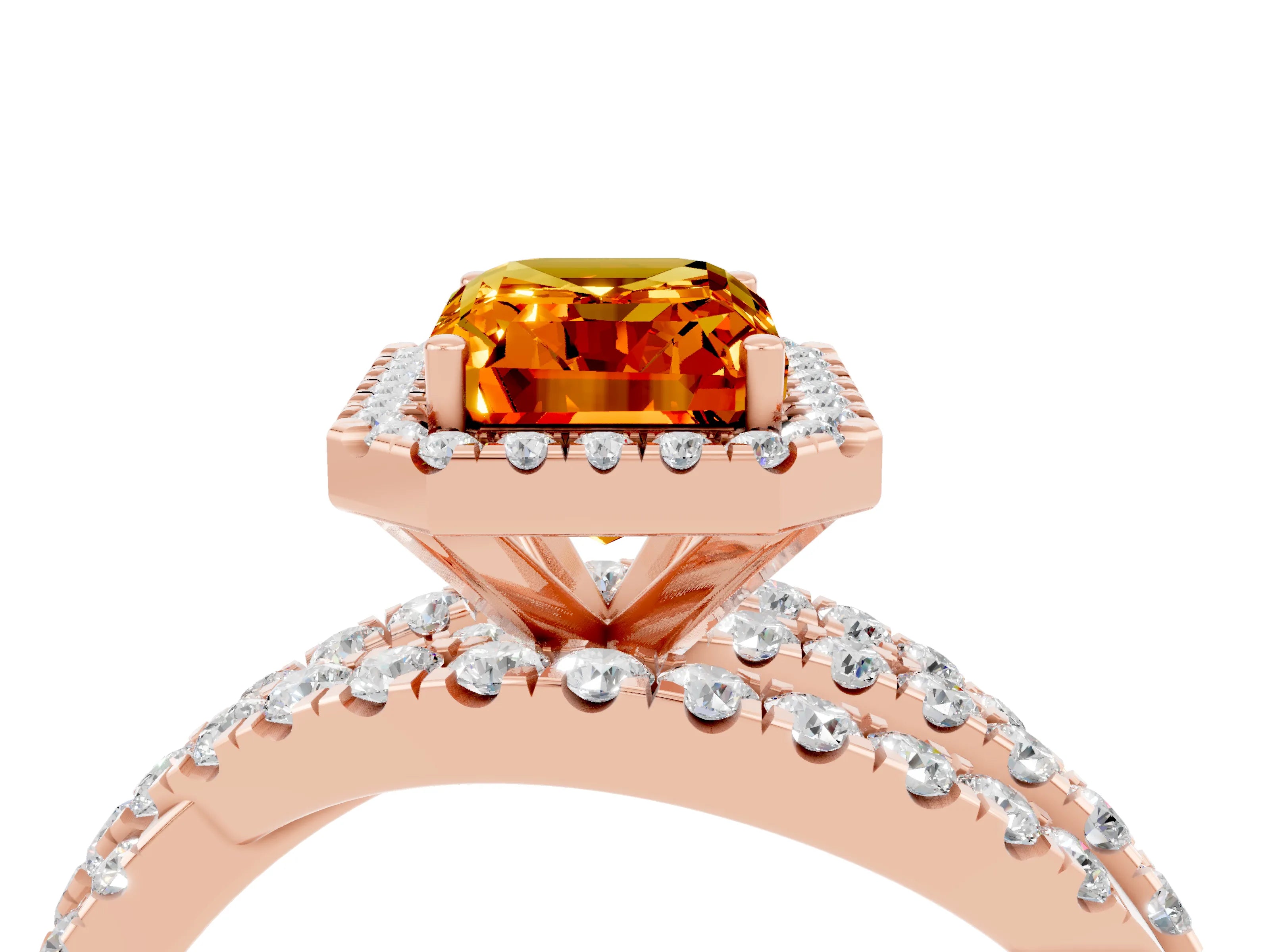 Rose gold Emerald Cut Cut Halo Split Shank Prong Setting Ring_16